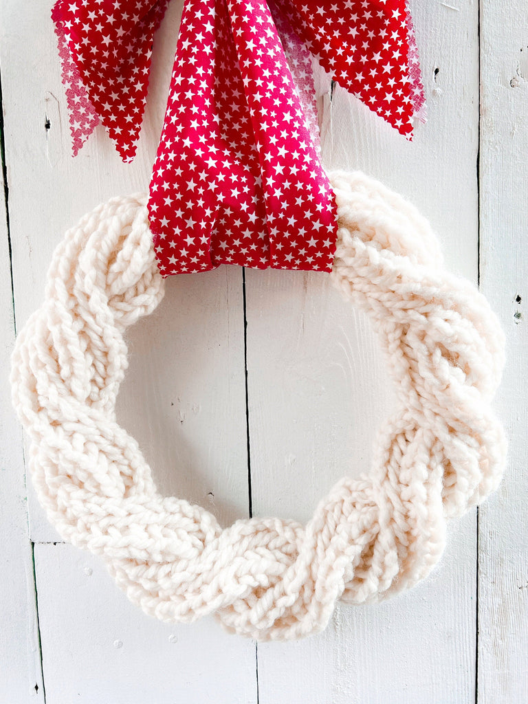 Hand-Knit Chunky Cable Knit Front Door Wreath