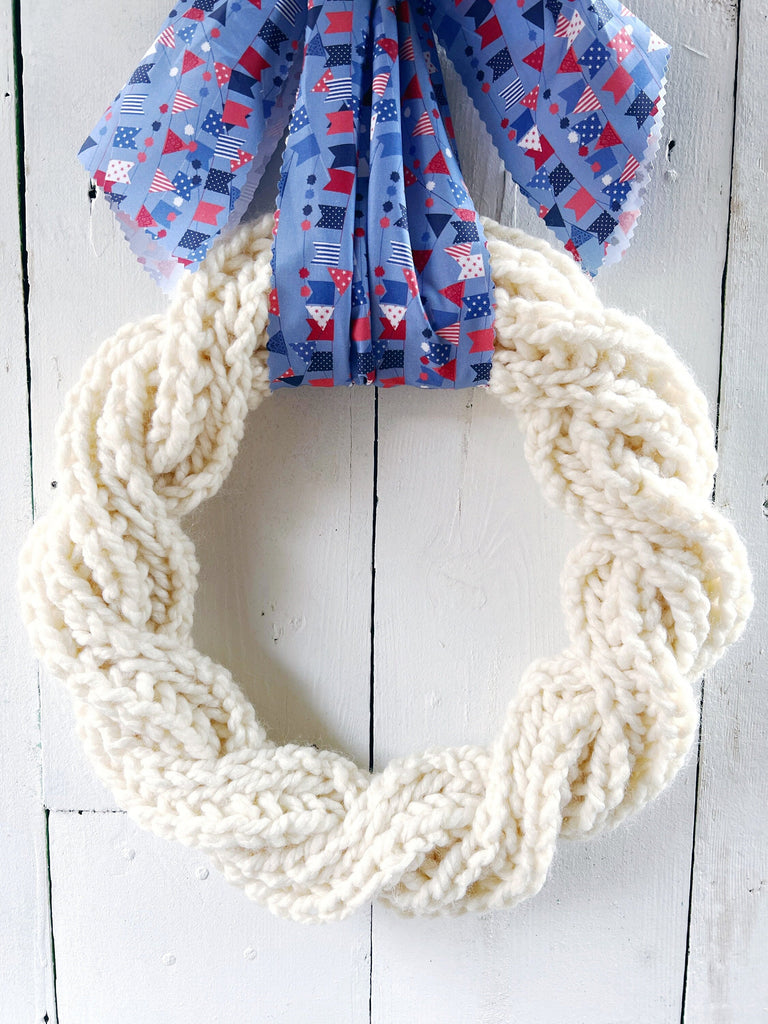 Hand Knit Wreaths - Chunky Patriotic Farmhouse Decor 