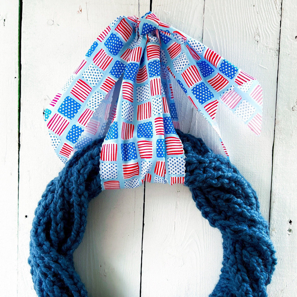 Hand Knit Wreaths - Hand Knit Patriotic Wreath 