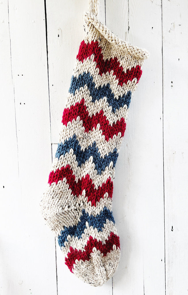 Custom Hand Knit Christmas Stockings - Chevron Stripes