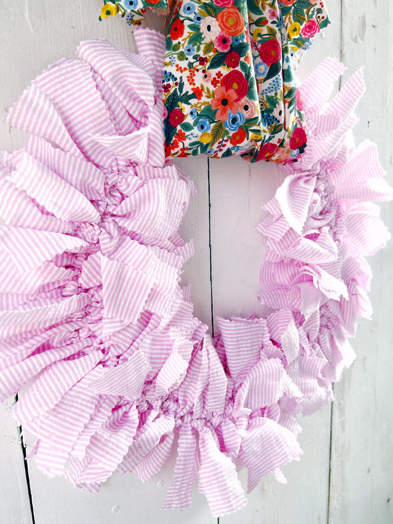 Pink Rag Wreath - For Front Door Summer Farmhouse Home Decor