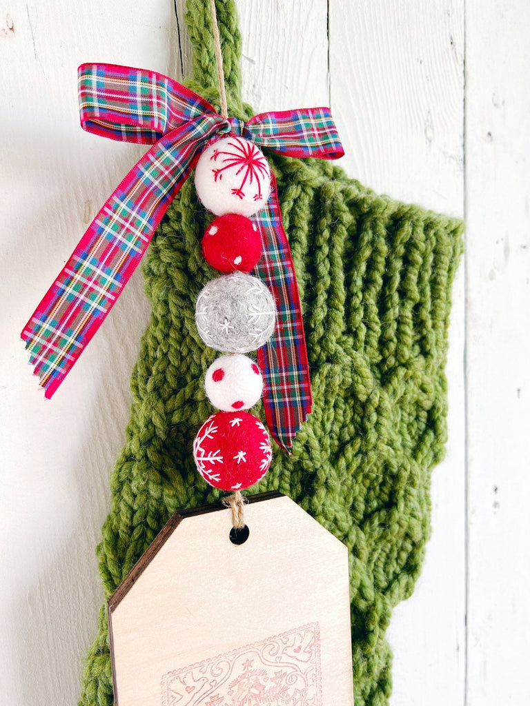 Ready To Ship Hand Knit Green Textured Christmas Stocking