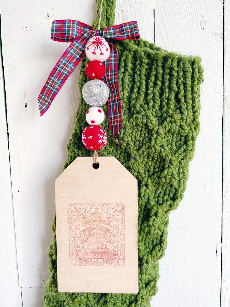 Hand Knit Green Textured Beekeeper Christmas Stocking 