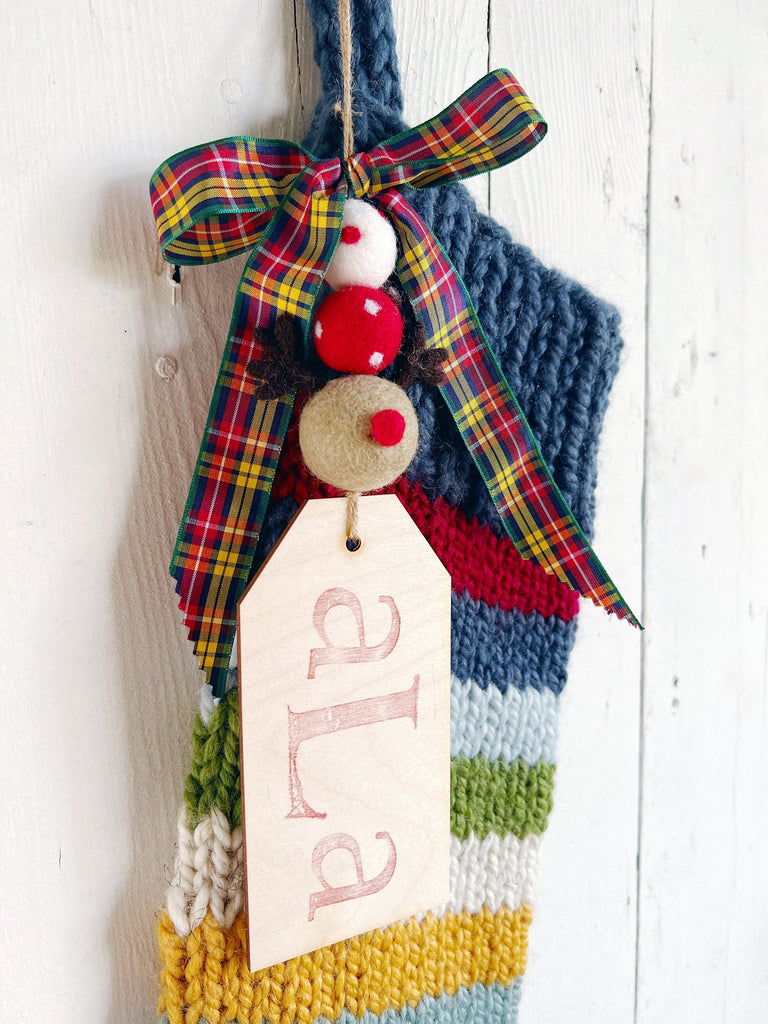 Personalized Blue Striped Knitted Christmas Stocking