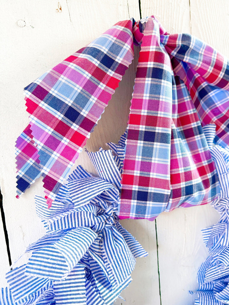 Summer Seersucker And Plaid Wreath - Patriotic Decor