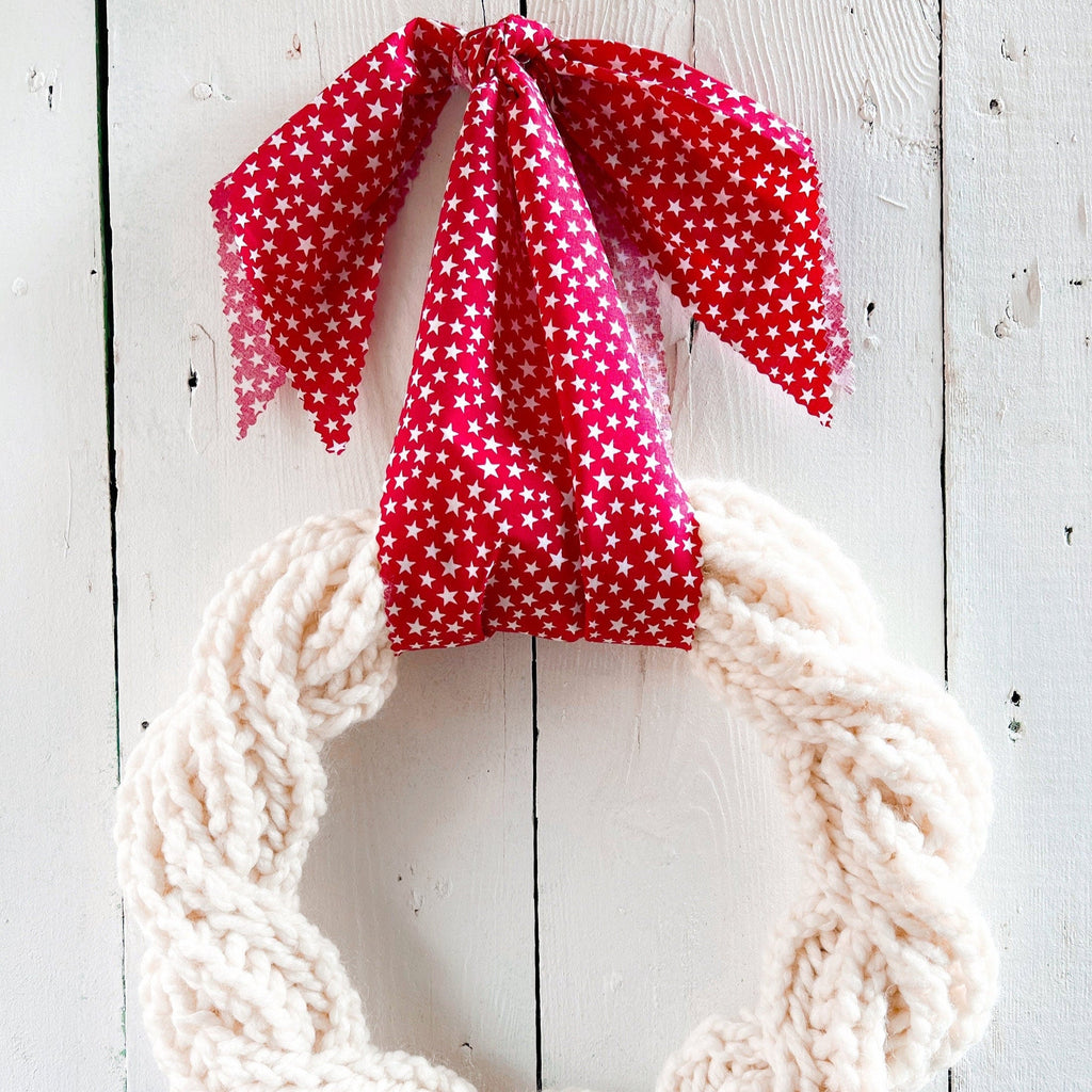 Hand-Knitted Chunky Patriotic Farmhouse Wreath 