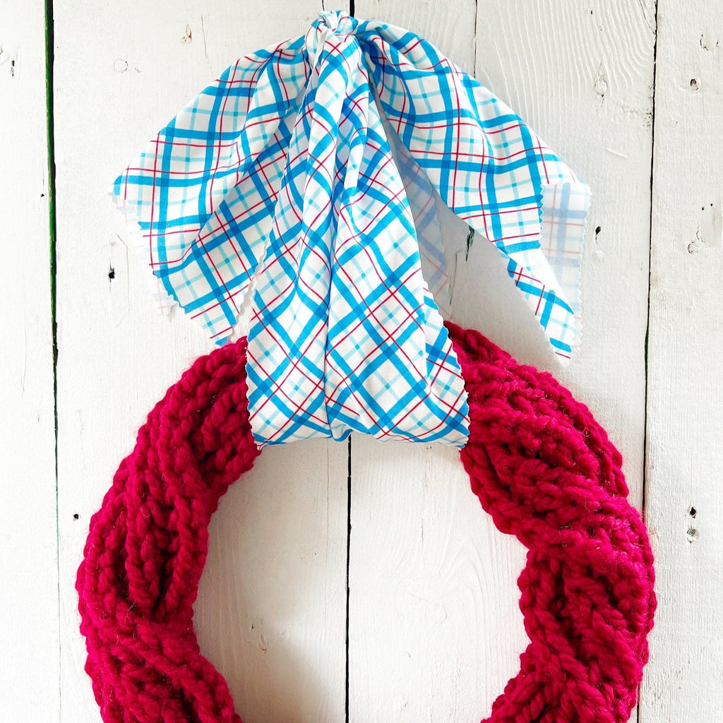 Hand Knit Wreaths - Hand Knit Chunky Patriotic Wreath