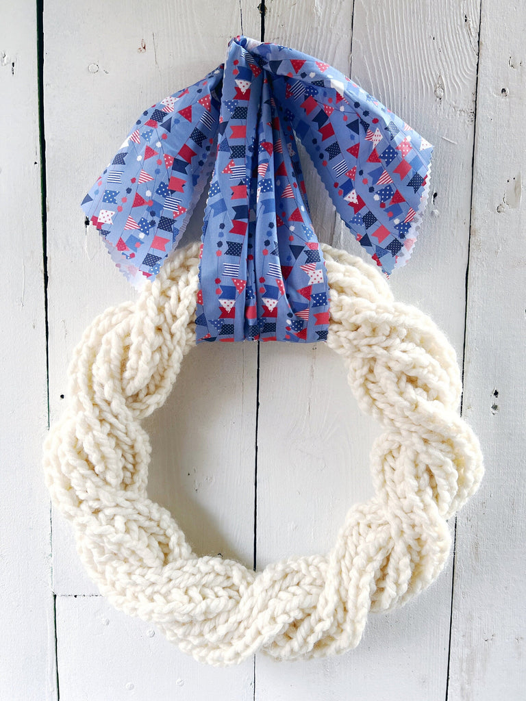 Hand Knit Wreaths - Americana Knit Cable Decor