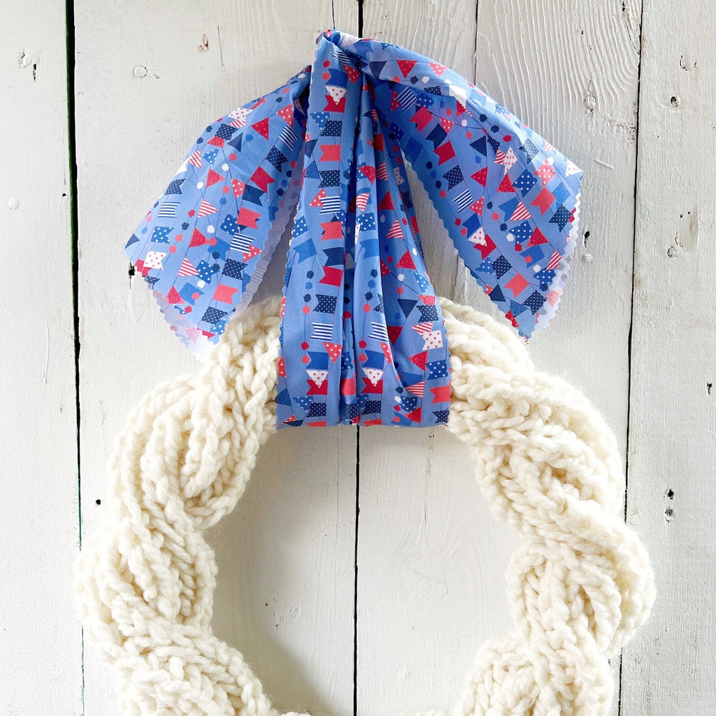 Hand-Knitted Chunky Patriotic Farmhouse Swag Wreath