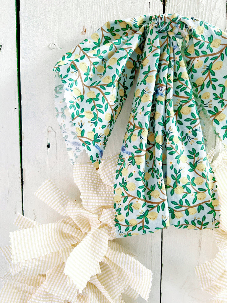 Fabric Rag Wreath - Lemon Swag Wreath for Spring