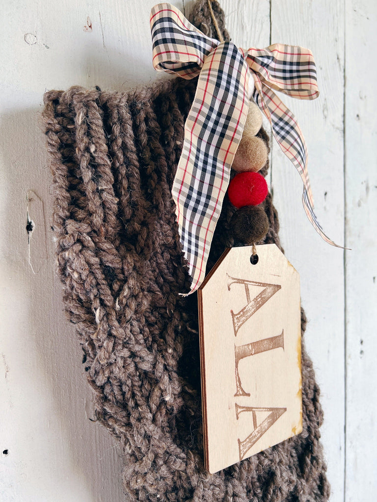 Personalized Taupe Tweed Chunky Knit Stocking 