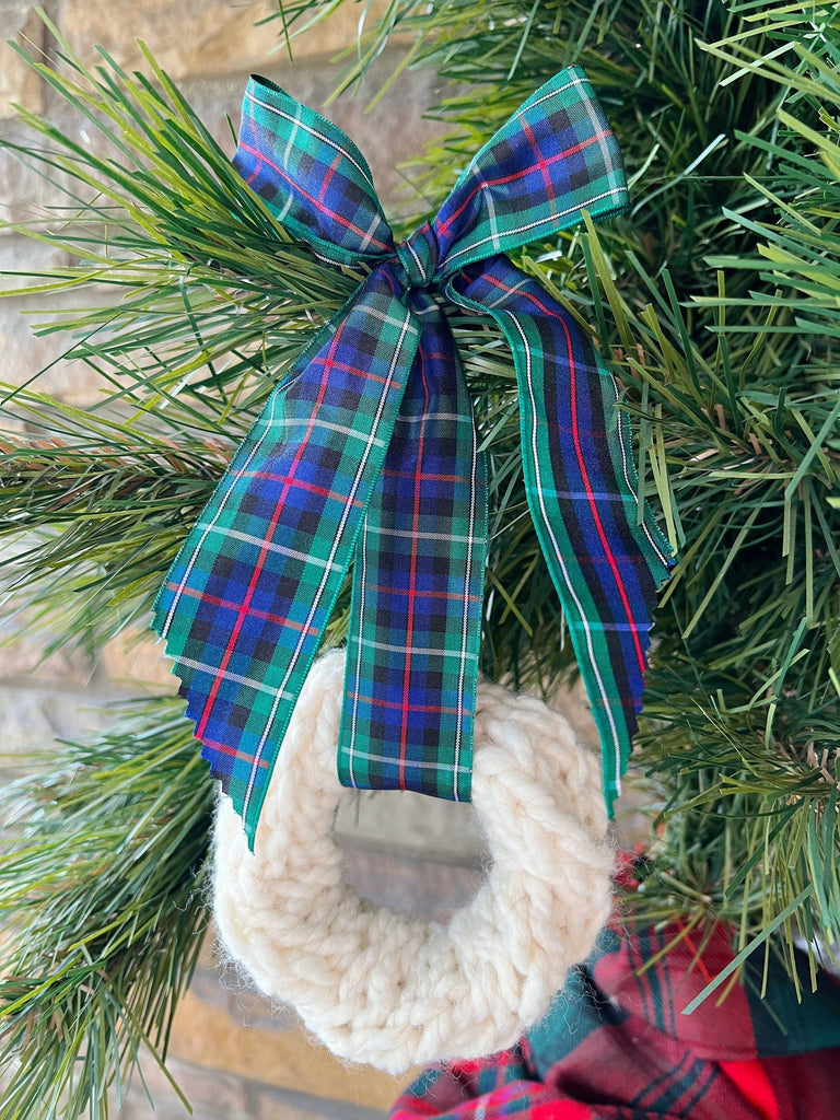 Knit Wreath Ornaments - choice of bow styles