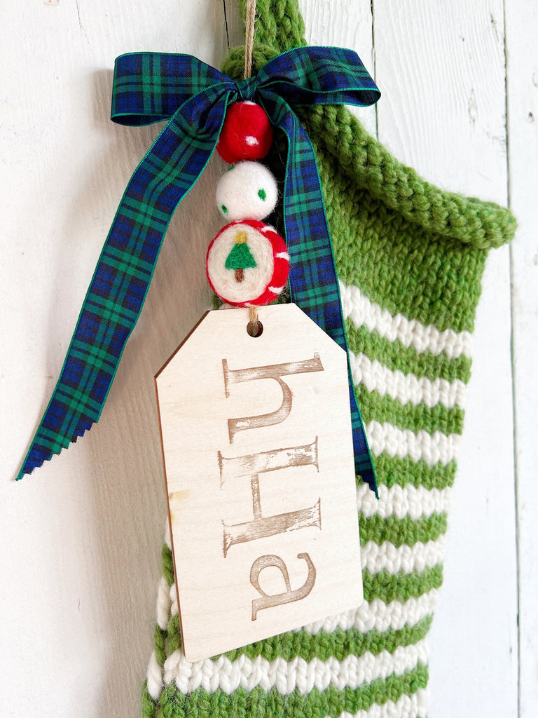 Personalized Green Striped Chunky Knit Stocking - Medium