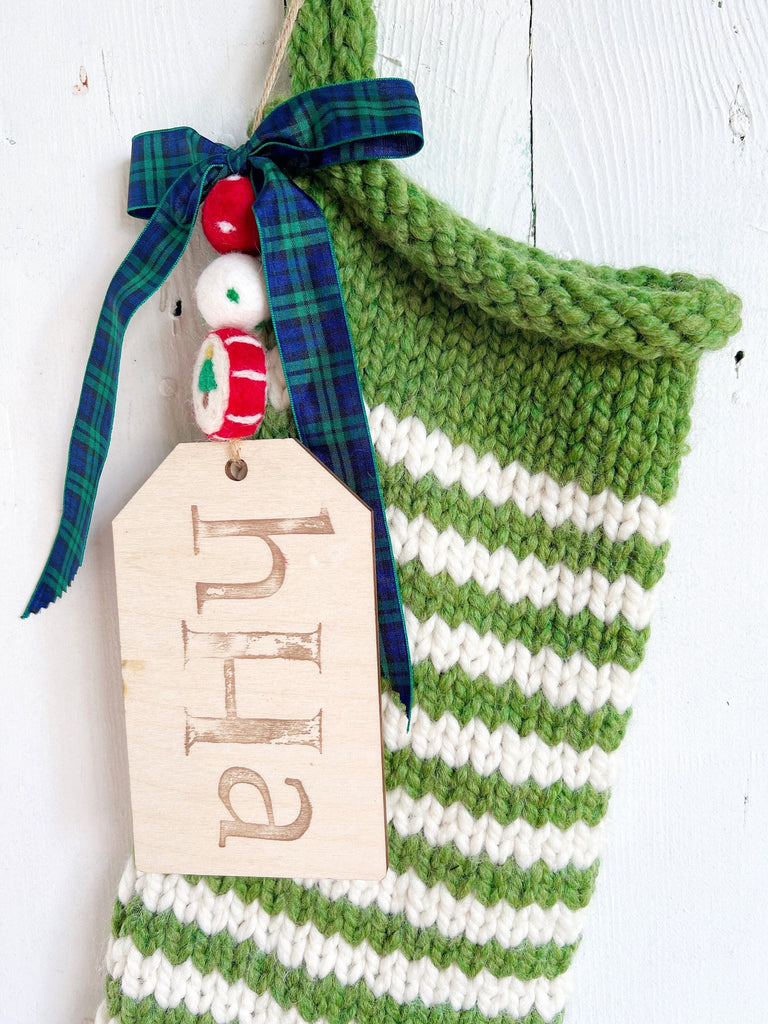 Personalized Green Striped Chunky Knit Stocking