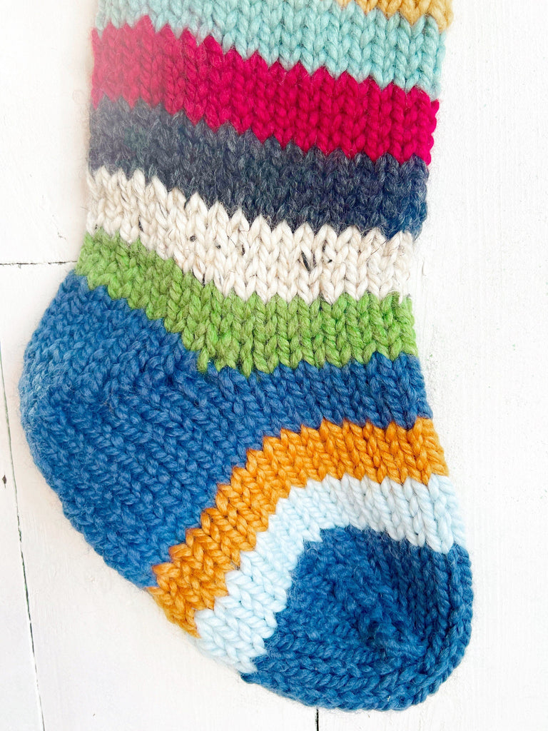 Ready To Ship - Blue Striped Knitted Christmas Stocking