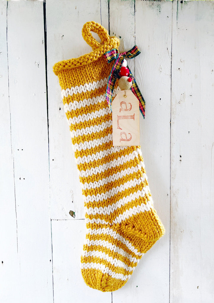 Mustard Yellow Striped Chunky Knit Stocking