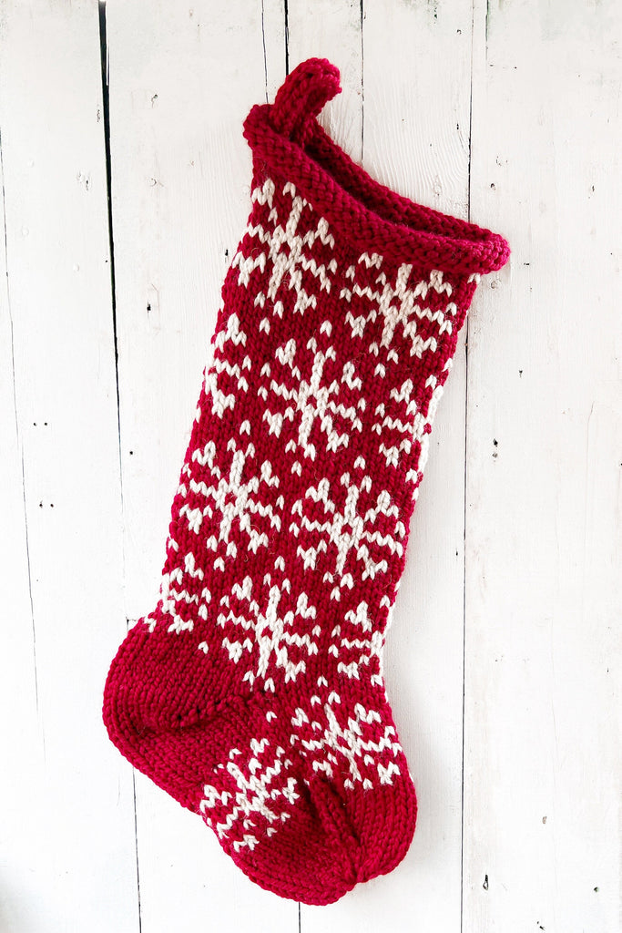 Chunky Hand Knit Snowflake Stockings