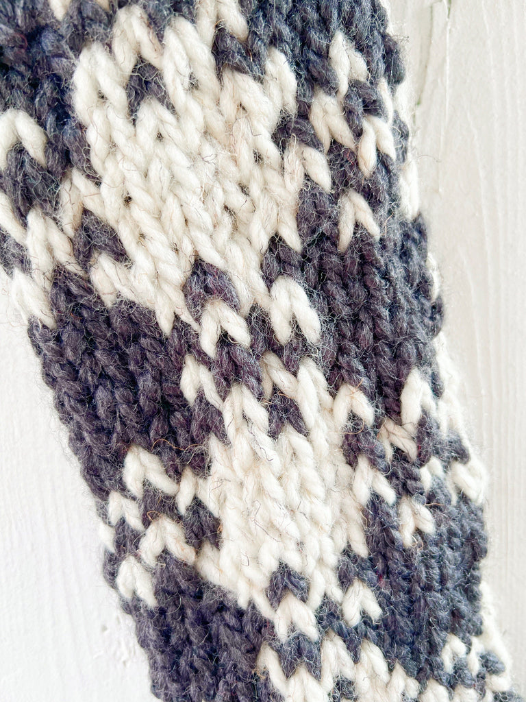 Large Gray And White Fair Isle Chunky Knitted Stocking