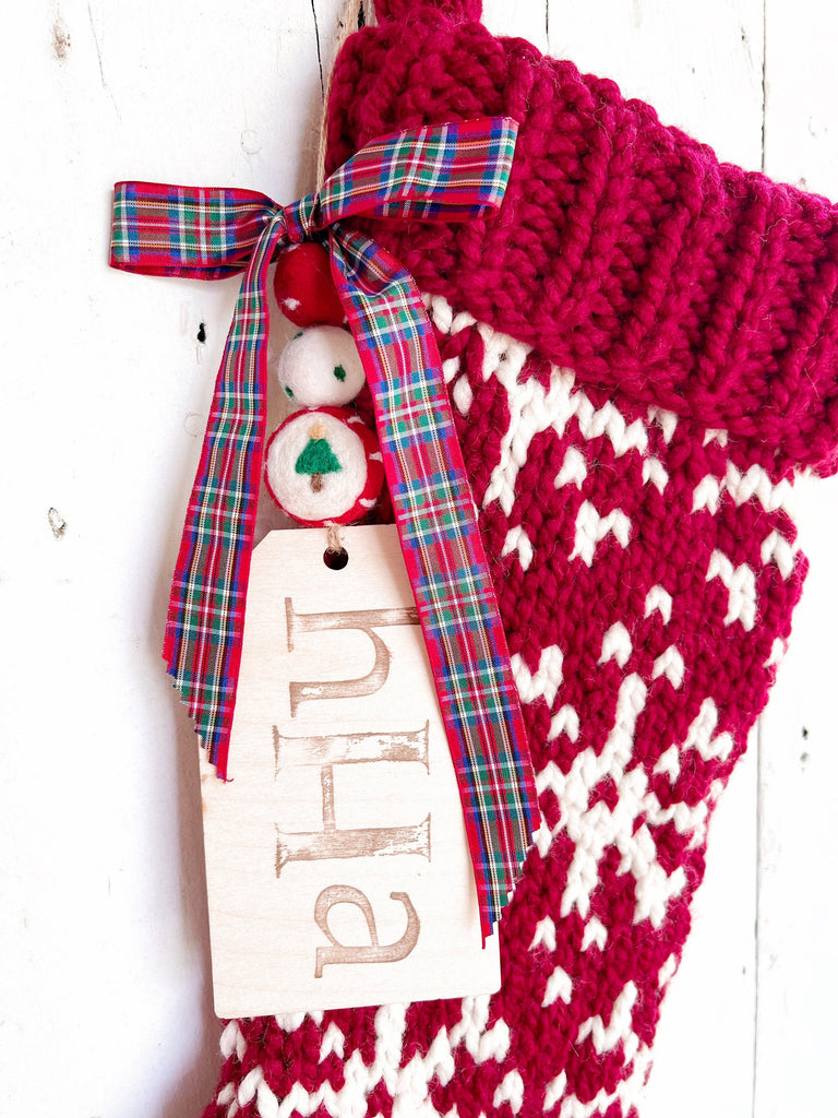 Personalized Chunky Knit Red Snowflake Christmas Stockings