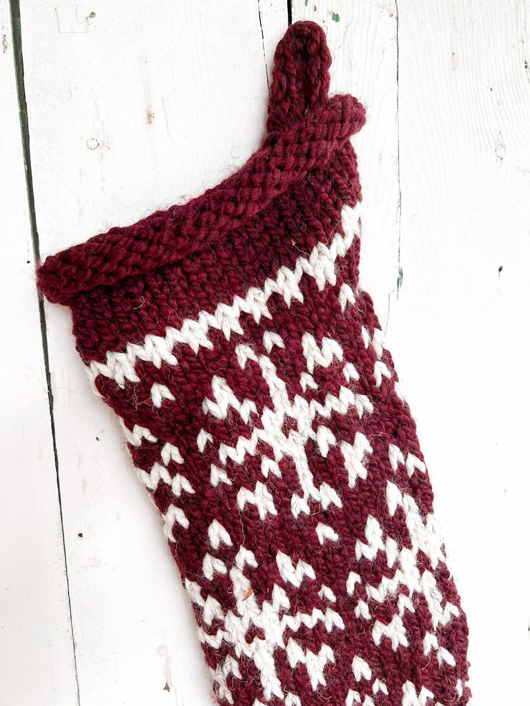 Ready-to-Ship Knitted Snowflake Stocking - Size Medium