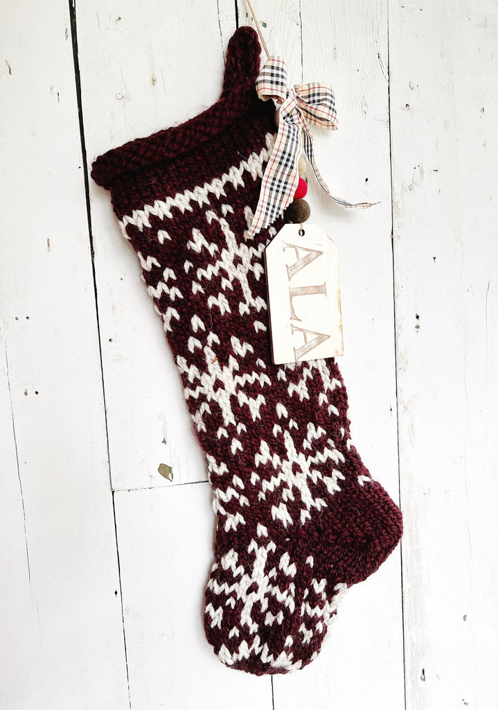 Ready-to-Ship Knitted Snowflake Christmas Stocking