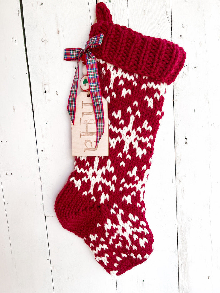 Personalized Knit Red Snowflake Christmas Stockings For Kids