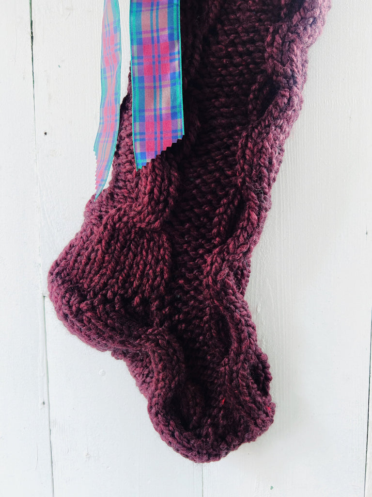 Personalized Cable Knit Stocking with Tartan Bow