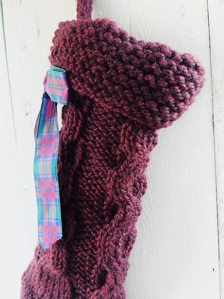 Cable Knit Christmas Stocking with Large Bow