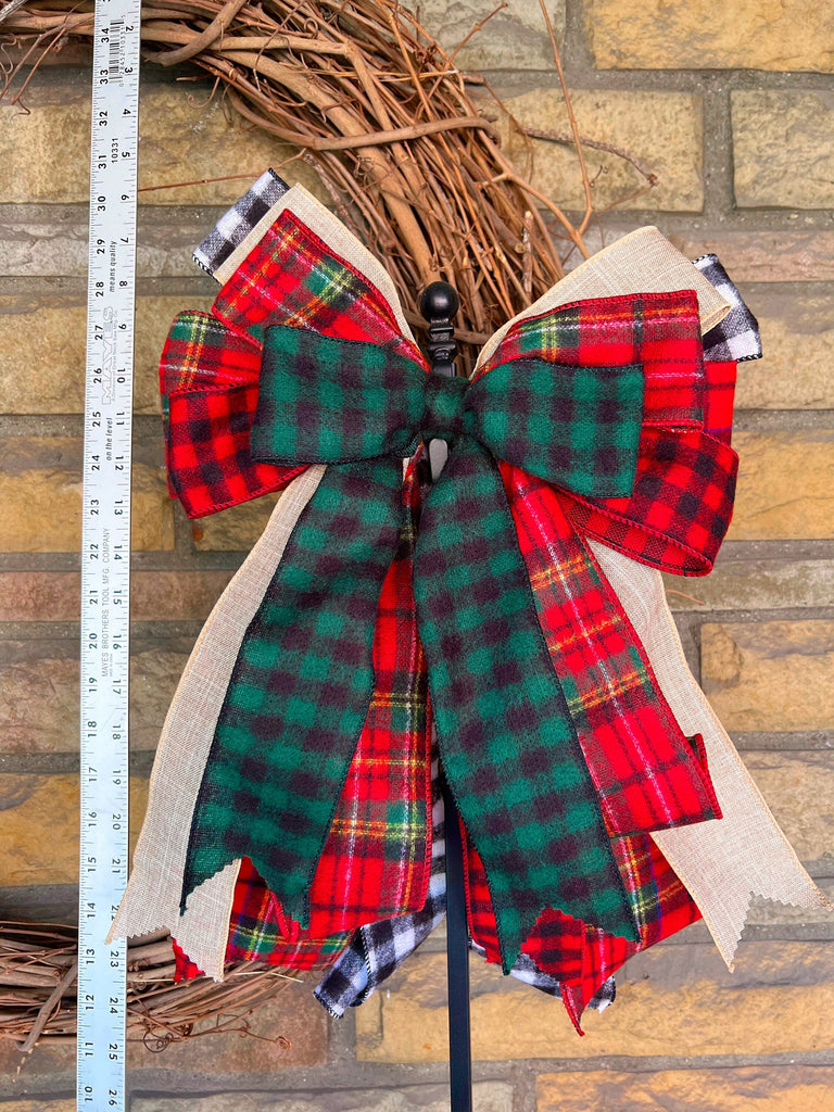 Farmhouse Christmas Wreath Bow - Tartan And Plaid Home Decor