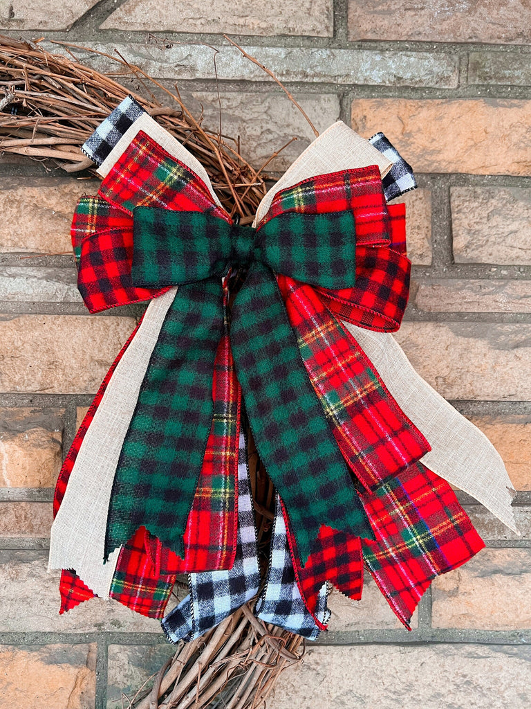 Large Christmas Bows - Farmhouse Plaid Wreath Bow