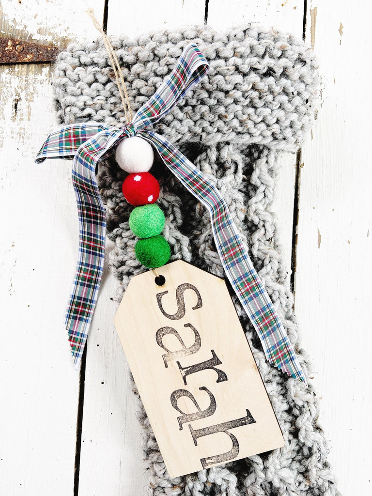 Personalized Cable Knit Christmas Stocking - Gray Tweed