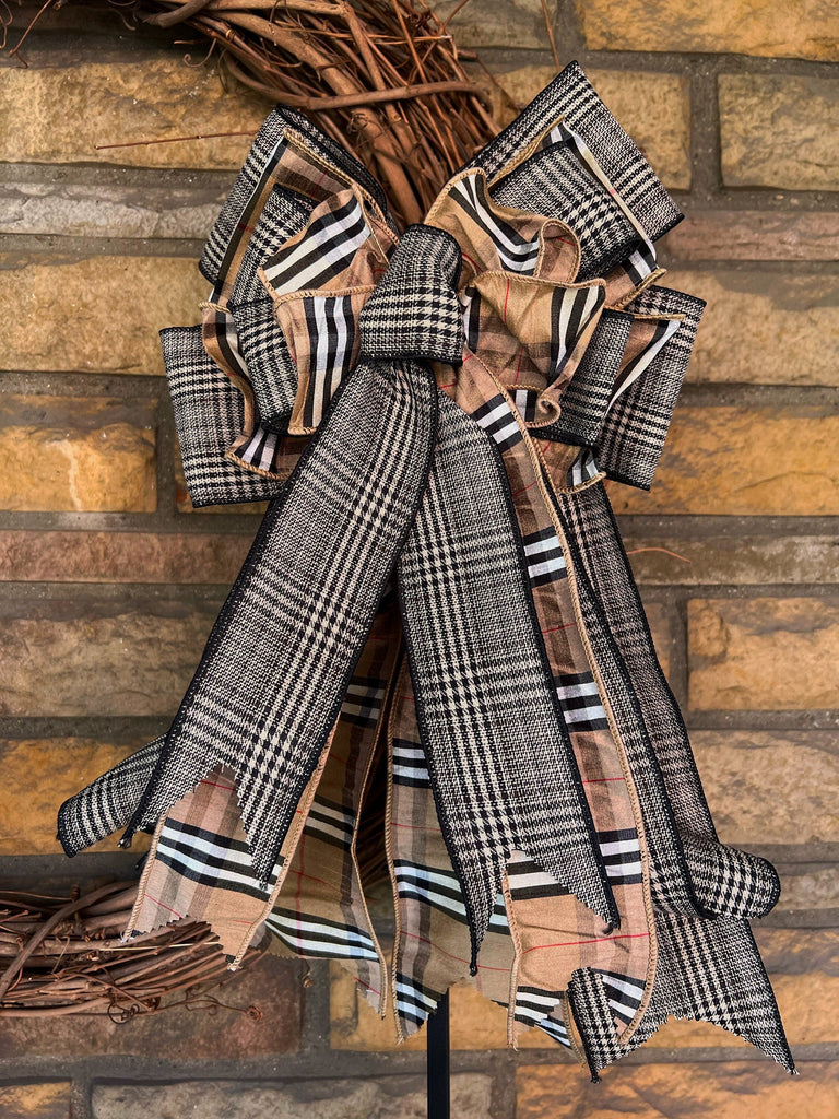 Rustic Tartan Large Bow For Year-Round Front Door Decor