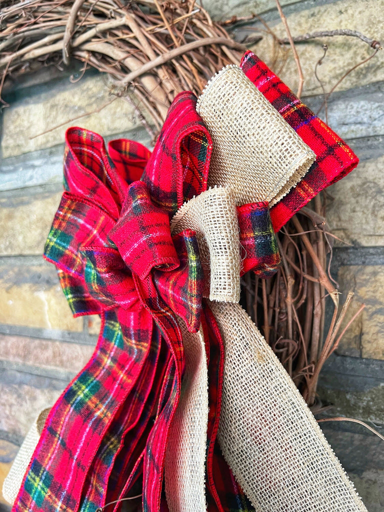 Oversized Bows - Red Plaid Decor For Wreaths & Door Accents