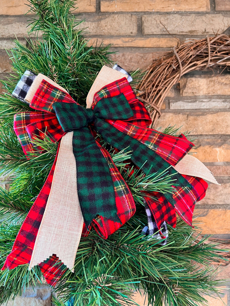 Oversized Bows - Plaid and Burlap Bow for Wreaths & Decor