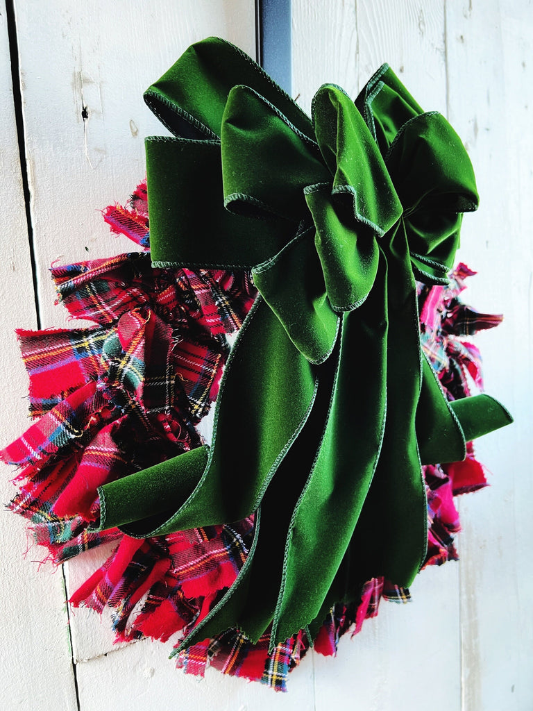 Rag Wreath - VELVET BOW - Festive Decor For Christmas