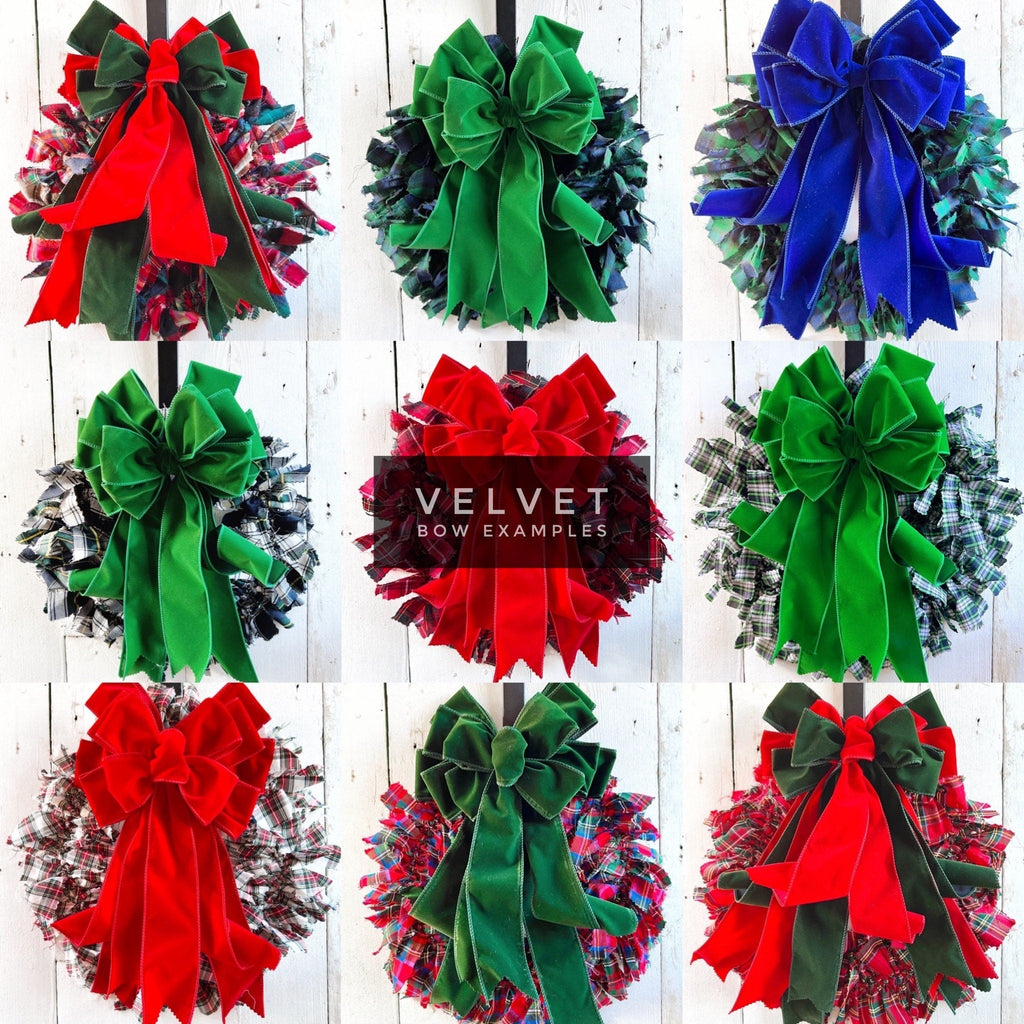 Rag Wreath - VELVET BOW Plaid Rag Design