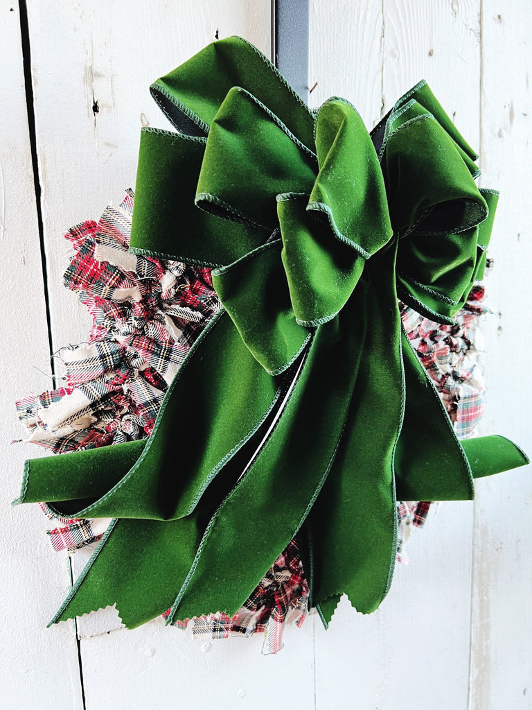 12 Inch Stewart Dress Rag Wreath and Velvet Bow