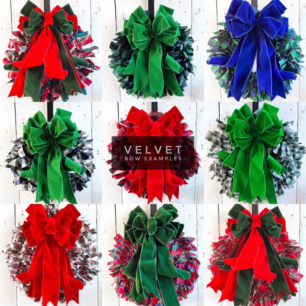 Rag Wreath - VELVET BOW - choice of tartan plaid