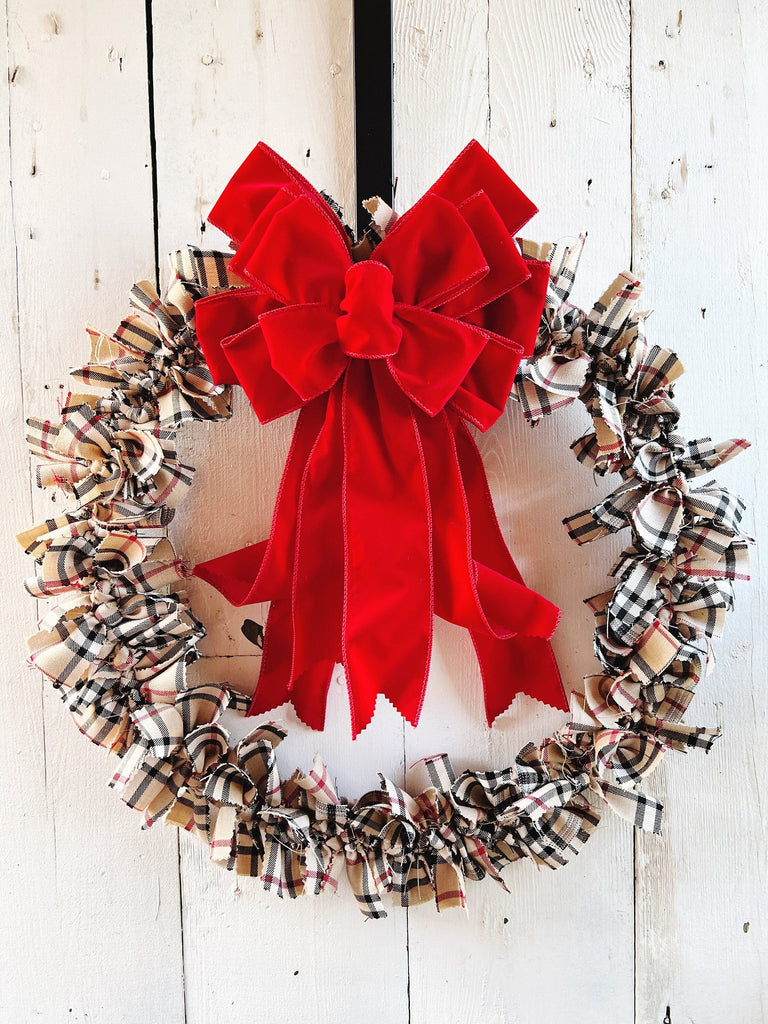 Rag Wreath - Farmhouse Holiday Front Door Decor