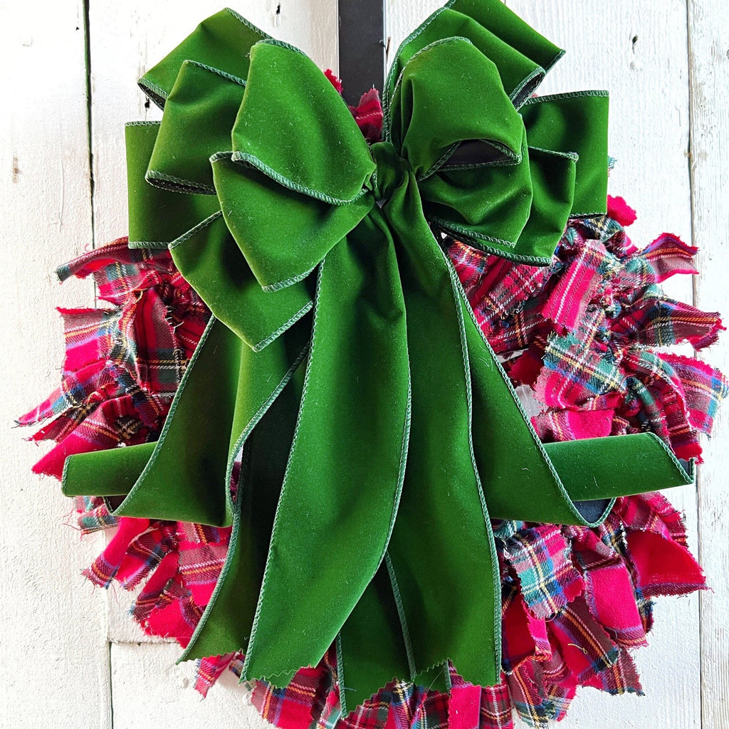 Rag Wreath - VELVET BOW - Festive Decor For Christmas