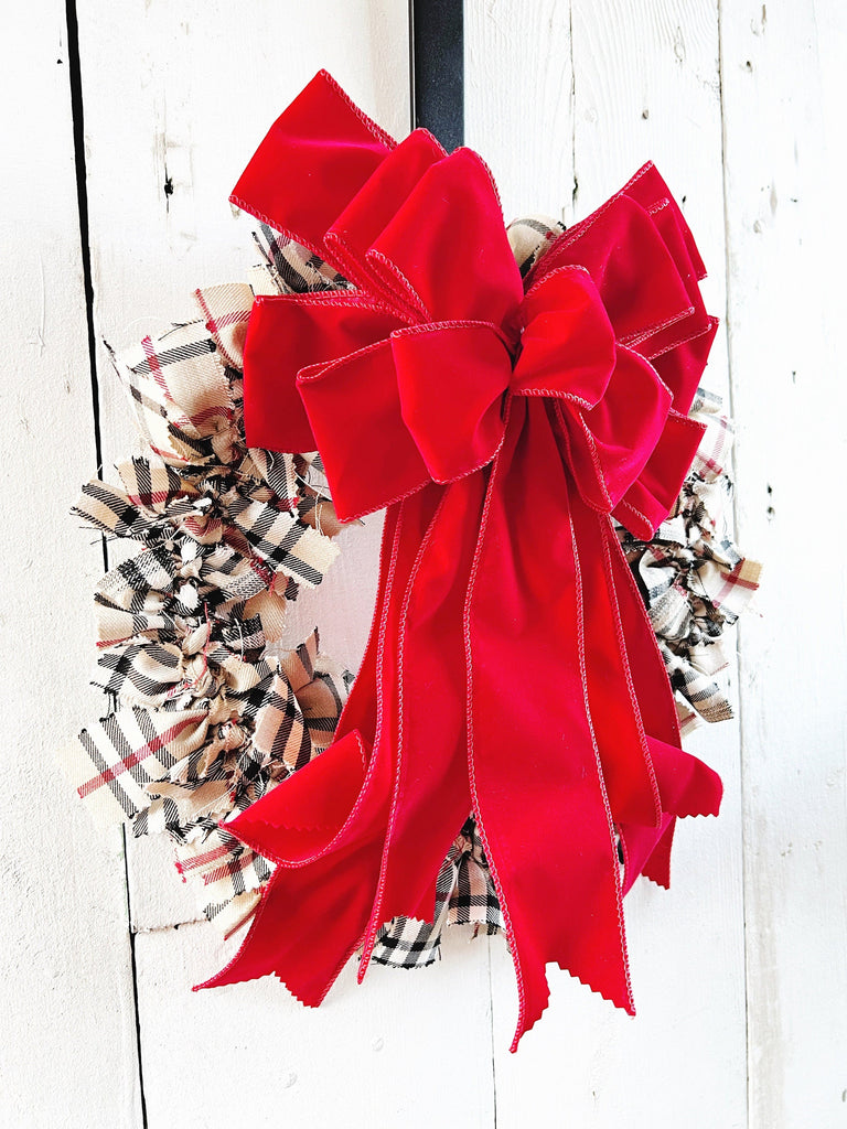 Rustic Brown Check Plaid Rag Wreath