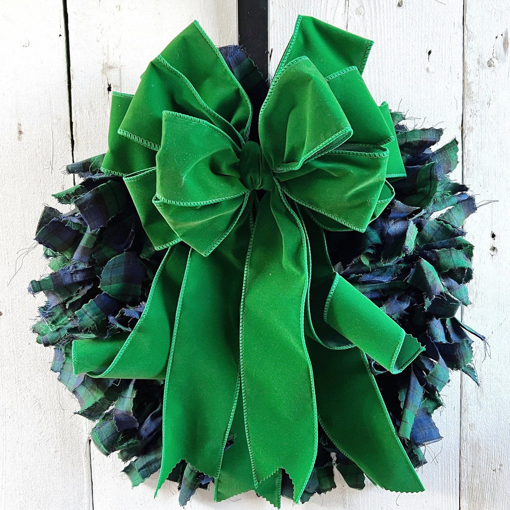 Rag Wreath - VELVET BOW - Black Watch Tartan Wreath