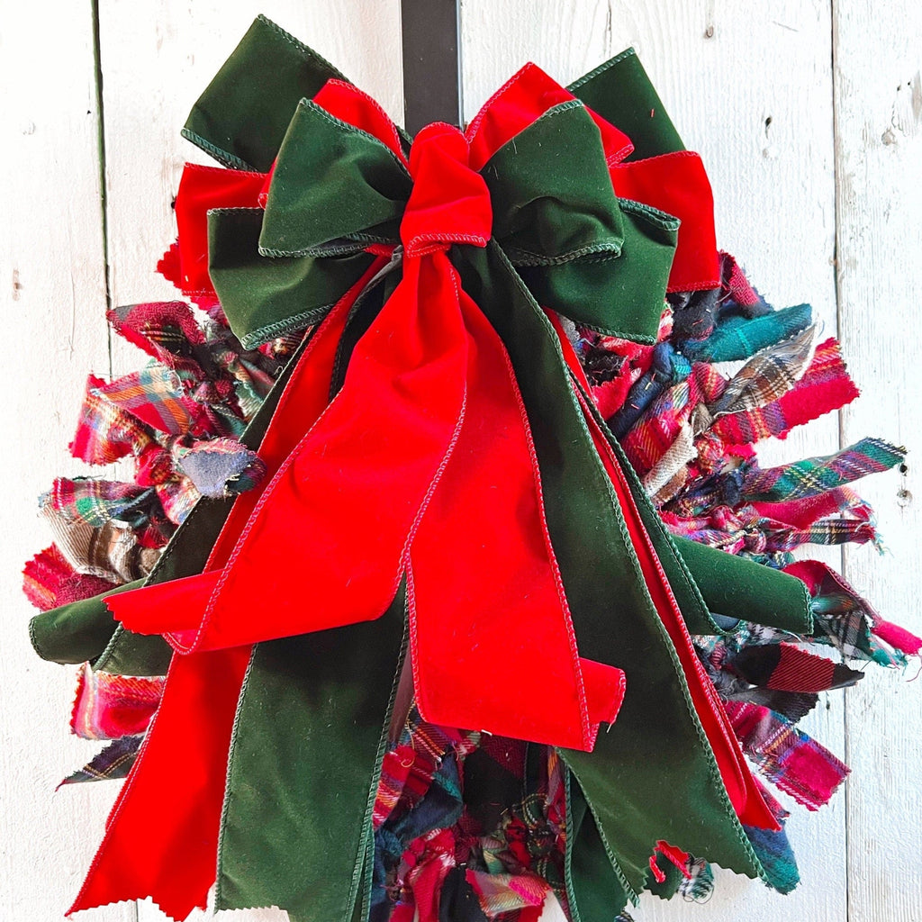 Rag Wreath - VELVET BOW - Tartan Rag Wreath