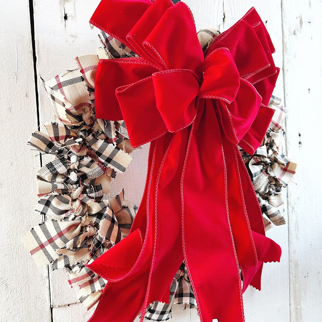 Rustic Brown Check Plaid Rag Year Round Wreath