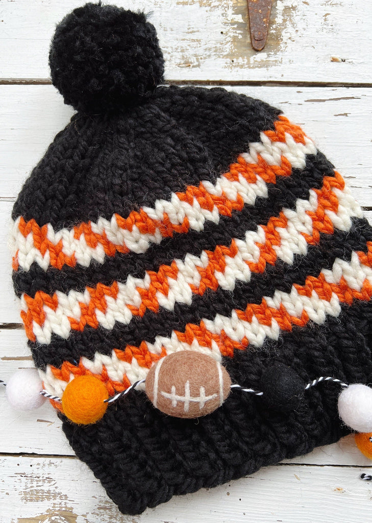 Cincinnati Football Knit Pom Pom Hat - Bengal Tiger Stripes