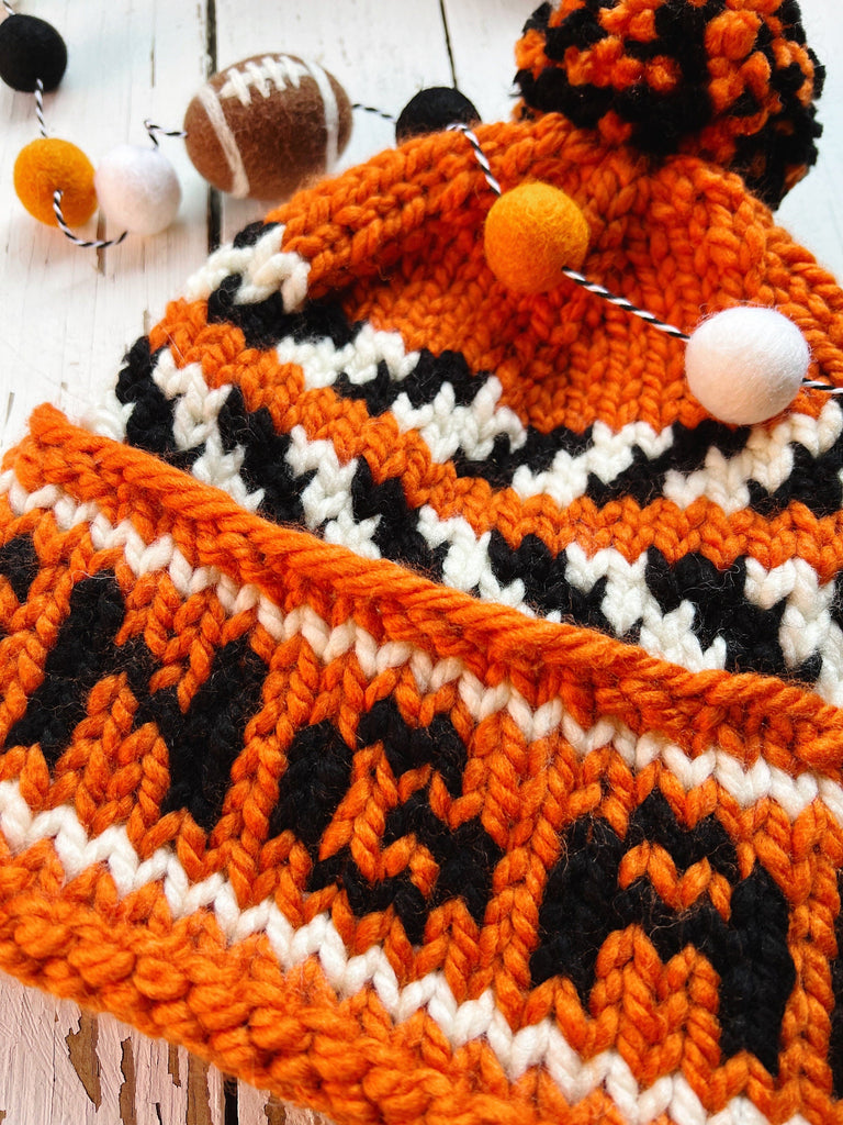 Chunky Hand Knit Bengal Tiger Stripes Winter Hat 