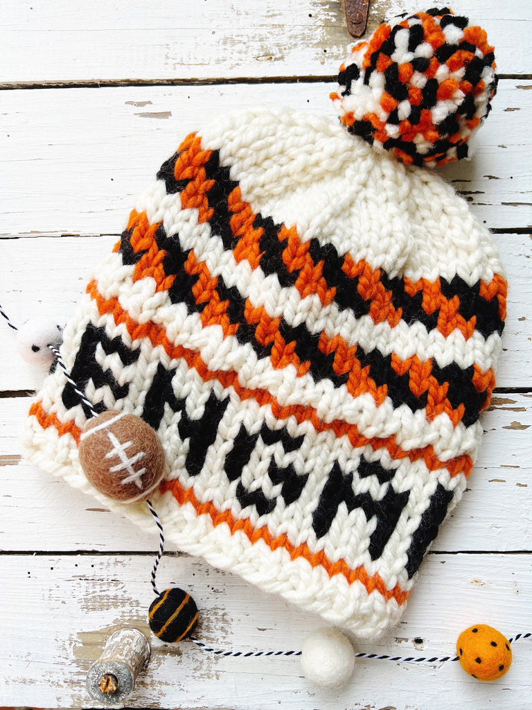 Cincinnati Tiger Knit Beanie - Chunky Wool Winter Hat