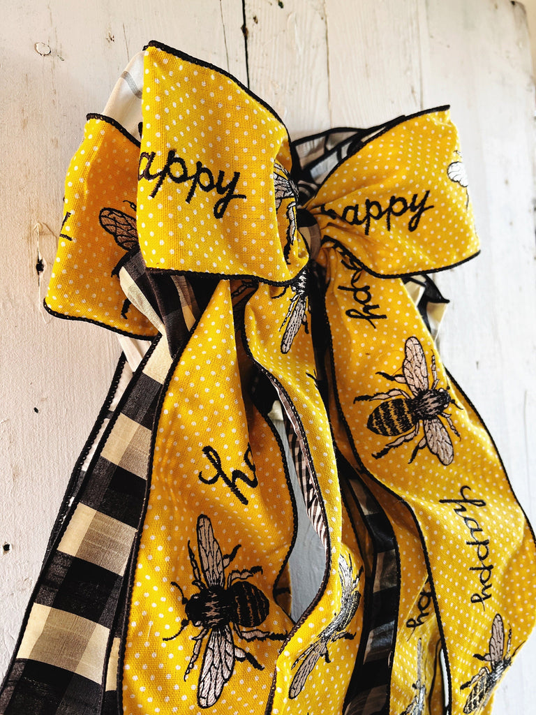 Oversized Bows - Bee Polka Dot Bow - Springtime Yellow Black