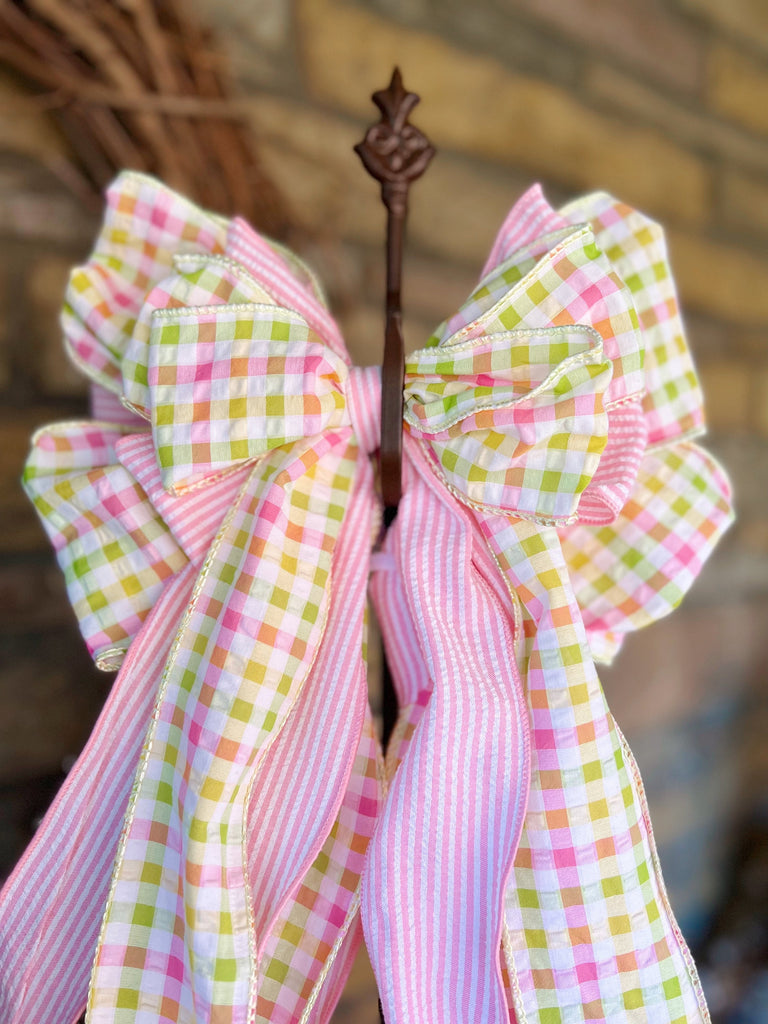 Seersucker And Plaid Easter Bow - Spring 