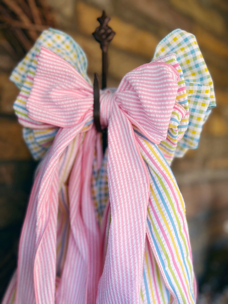 Pink Seersucker Plaid Easter Bow